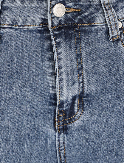 Jean flare 7/8 à taille haute et bords efficochés - Bleu clair - 3