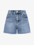 Short en jean à bords coupe franche - Bleu - 1