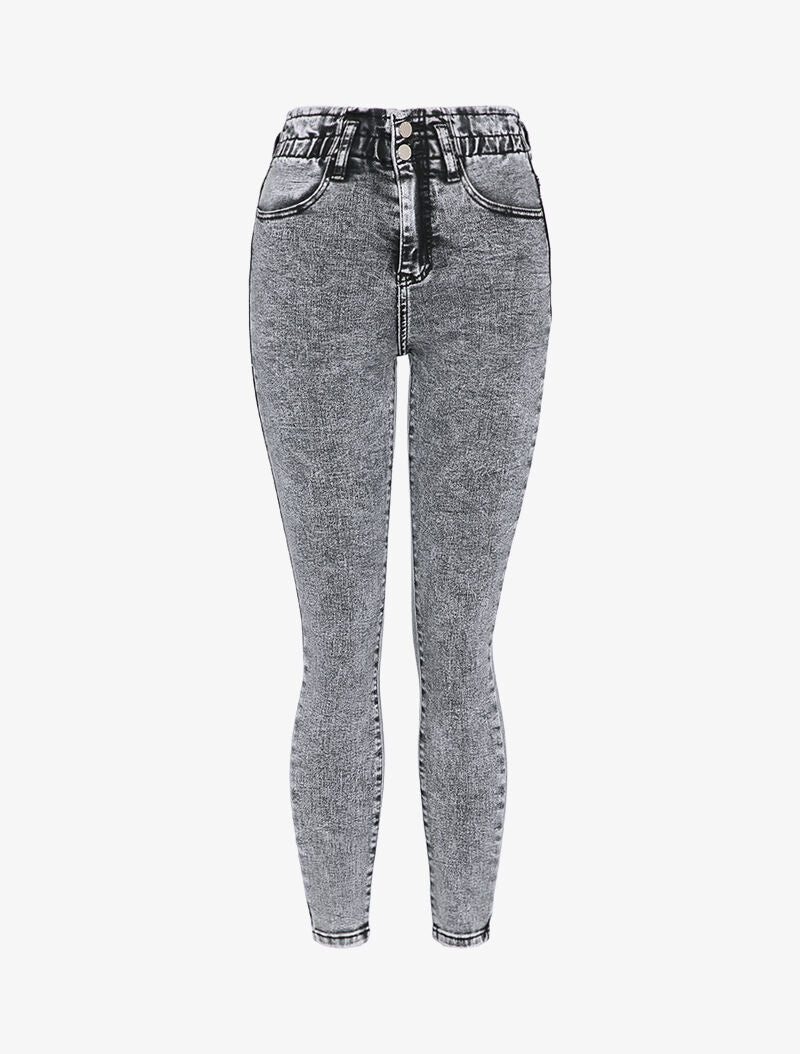Jean skinny paperbag taille haute - Gris foncé - 1