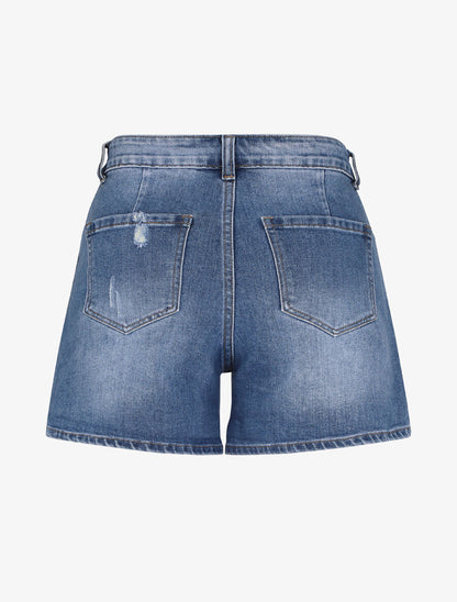 Short délavé et déchiré coupe droite - Bleu - 2