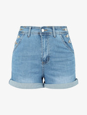 Short taille haute à côtés boutonnés - Denim - 4