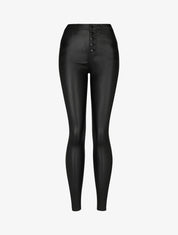 Jean skinny ciré push-up boutonnée - Noir - 1
