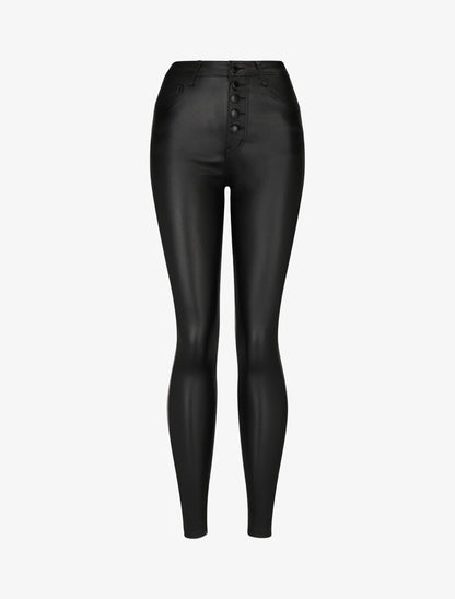 Jean skinny ciré push-up boutonnée - Noir - 1
