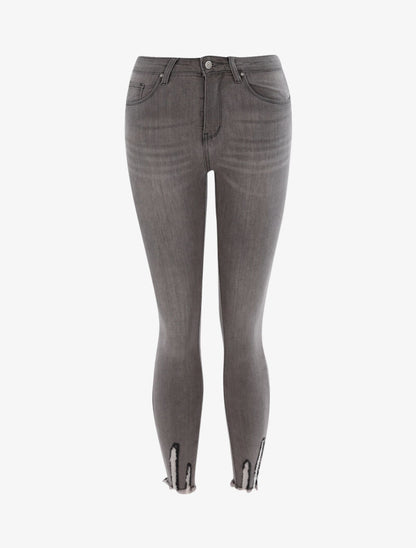 Jean 7/8 à bords usés et effilochés - Gris - 1