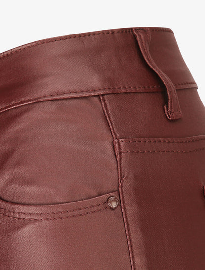 Jean slim taille haute enduit - Bordeaux - 3