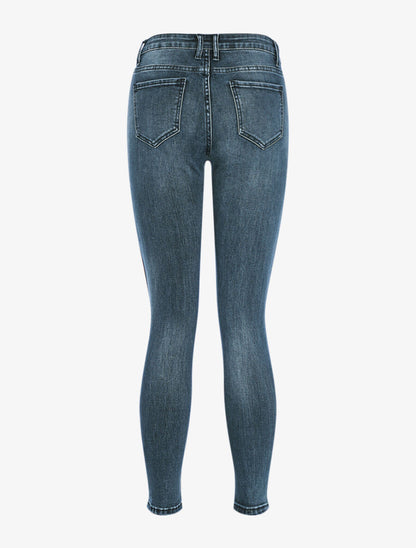 Jean à liseré et bords brodés - Denim foncé - 2