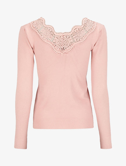 Pull à décolleté profond en U - Rose poudré - 2