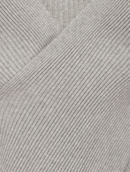Pull côtelé à col cache-coeur et bord asymétrique - Gris - 3