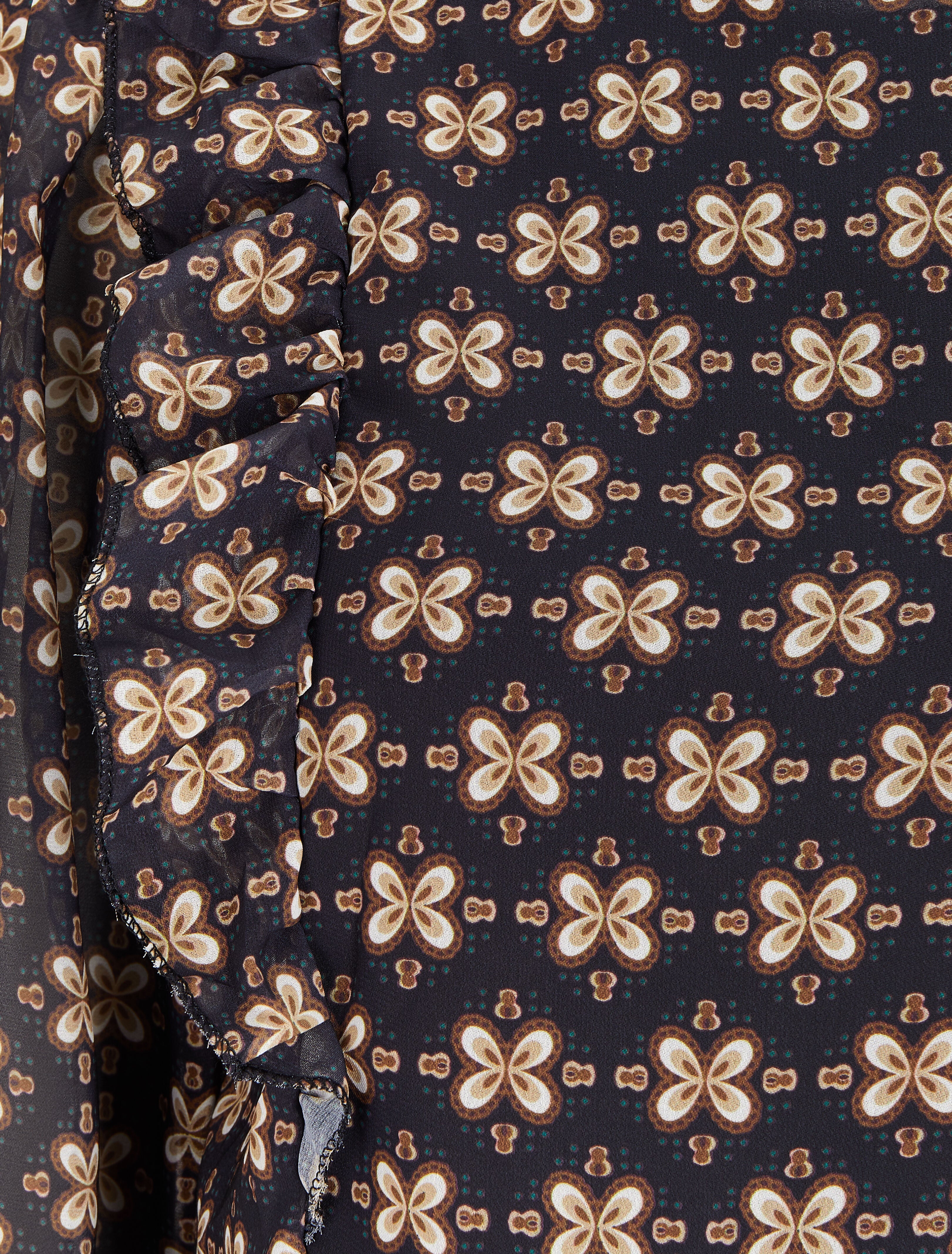 Top à double imprimé et épaules volantées - Noir - 3