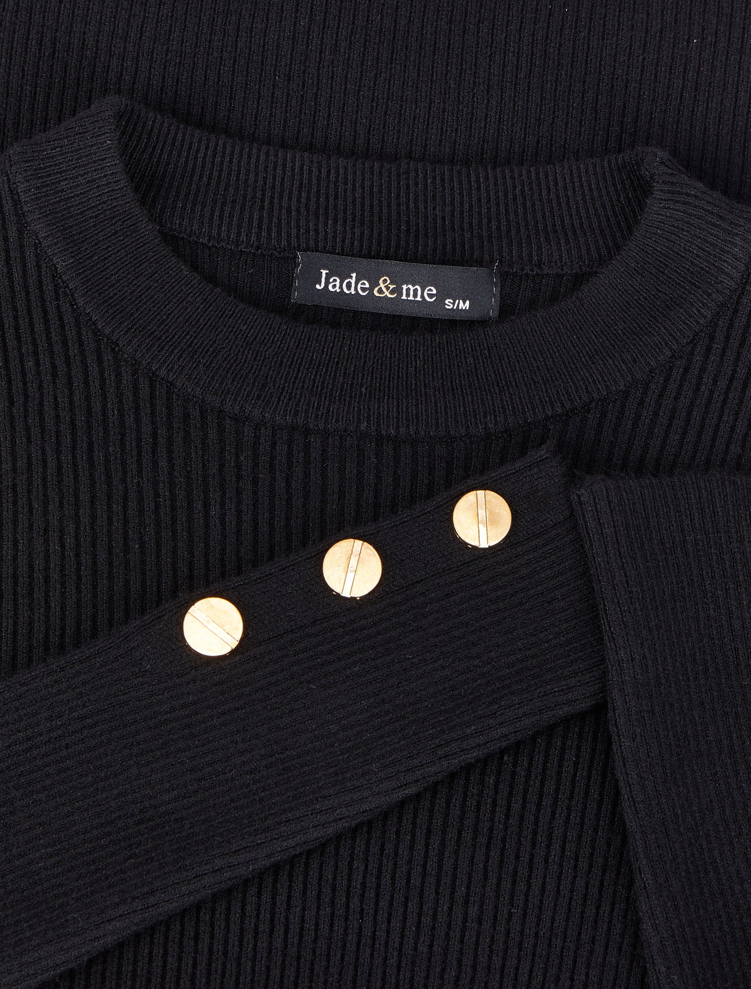 Pull côtelé basique à poignets boutonnés - Noir - 3