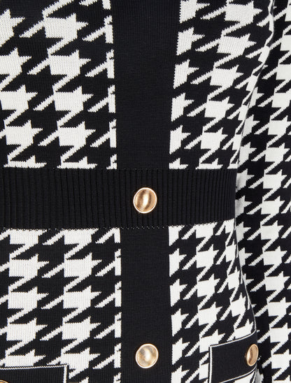 Robe mi-longue col V à imprimé pied-de-coq - Blanc/noir - 3