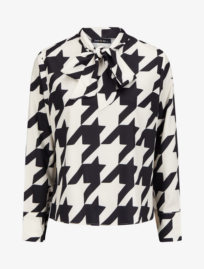 Blouse à col lavallière à imprimé pied de coq - Noir - 4
