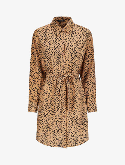 Robe chemise à imprimé moucheté - Camel - 1