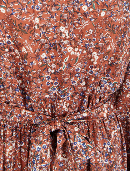 Robe longue à imprimé fleurs sauvages - Marron - 3