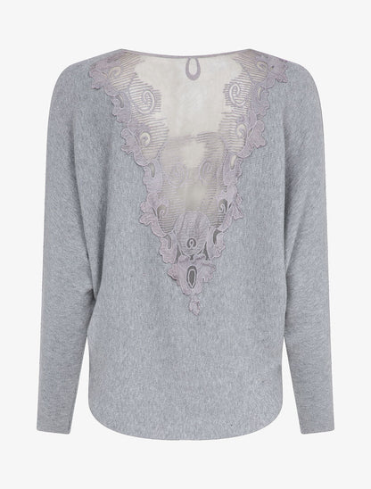 Pull chauve-souris avec dentelle au dos - Gris - 2