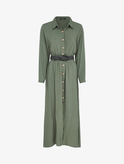 Robe longue à plis accordéons - Kaki - 4
