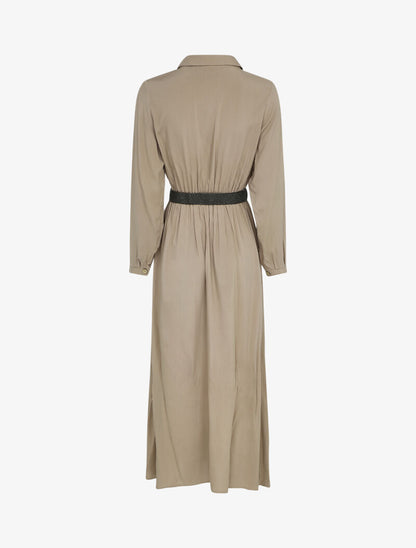 Robe longue à plis accordéons - Beige - 2