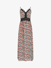 Robe longue fleurie et à fines broderies - Noir - 1