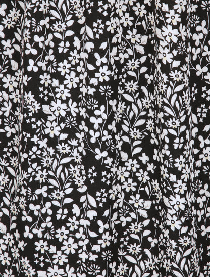 Robe longue à motifs fleuris et taille brodée - Noir - 4