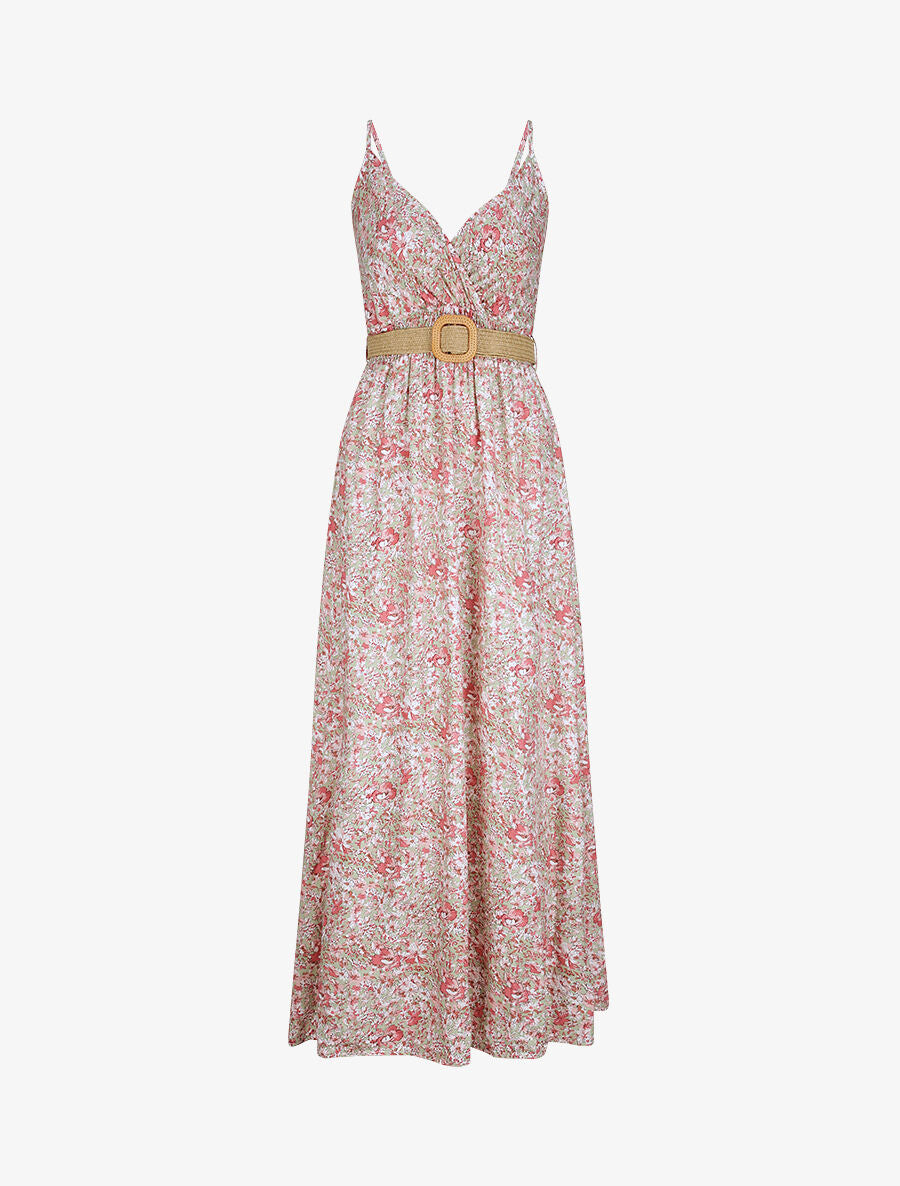 Robe longue à imprimé paquerettes - Rose/vert amande - 1