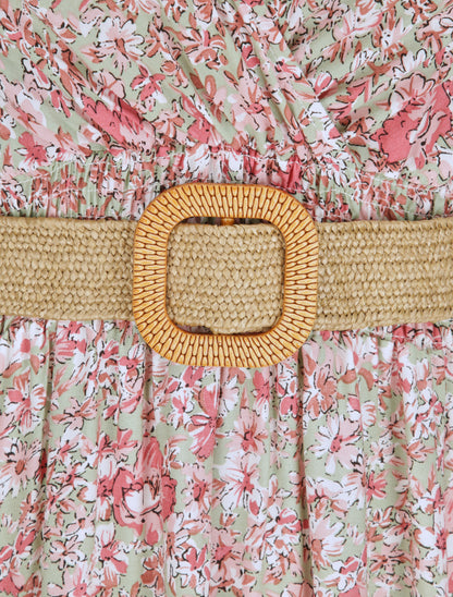 Robe longue à imprimé paquerettes - Rose/vert amande - 3