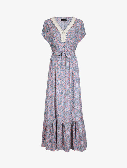 Robe longue imprimée baroque et détail brodé - Rose - 5
