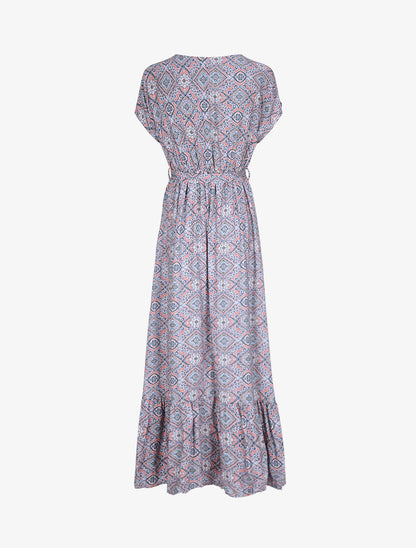 Robe longue imprimée baroque et détail brodé - Rose - 2