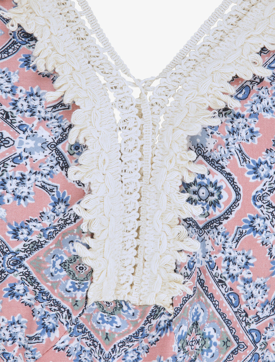 Robe longue imprimée baroque et détail brodé - Rose - 3