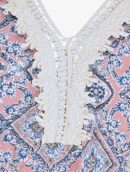Robe longue imprimée baroque et détail brodé - Rose - 3