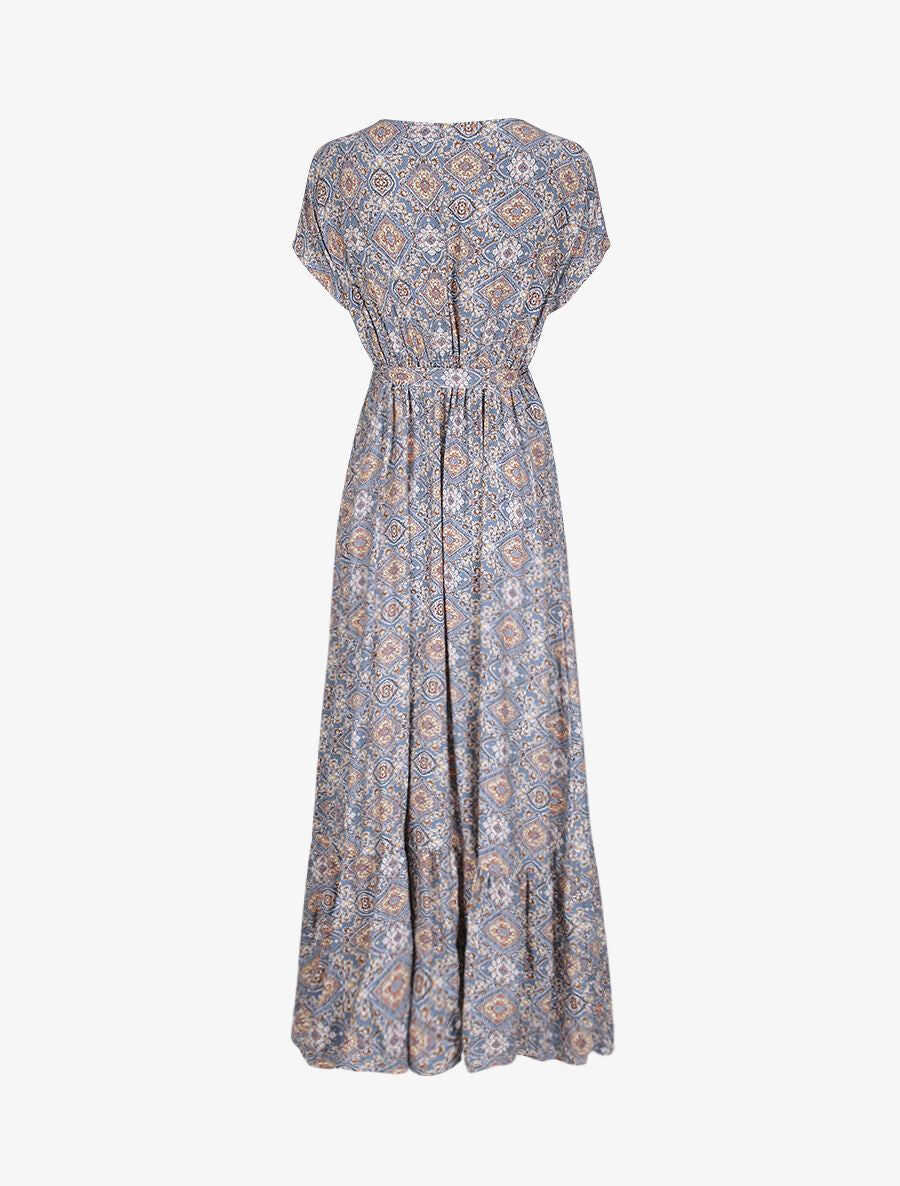 Robe longue imprimée baroque et détail brodé - Bleu - 2
