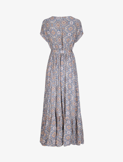 Robe longue imprimée baroque et détail brodé - Bleu - 2