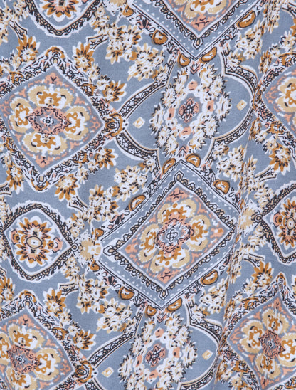Robe longue imprimée baroque et détail brodé - Bleu - 3
