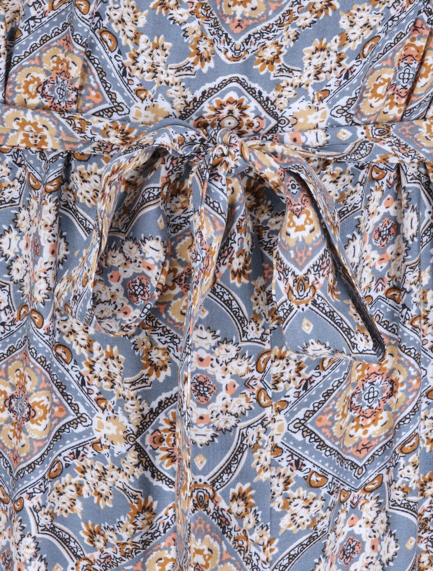 Robe longue imprimée baroque et détail brodé - Bleu - 4