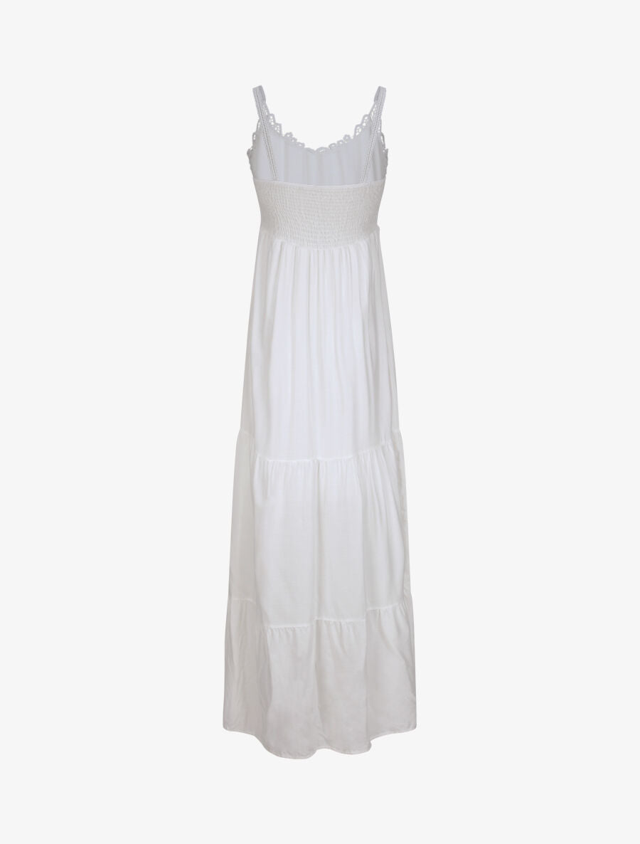 Robe longue empire à col V en dentelle - Blanc - 2