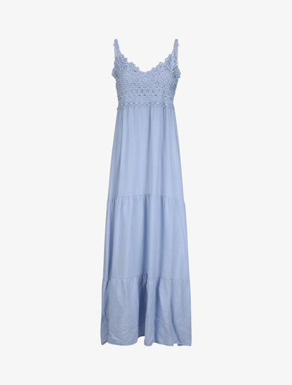 Robe longue empire à col V en dentelle - Bleu ciel - 1