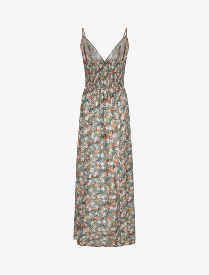 Robe longue imprimé multi-fleurs coupe empire - Kaki - 2