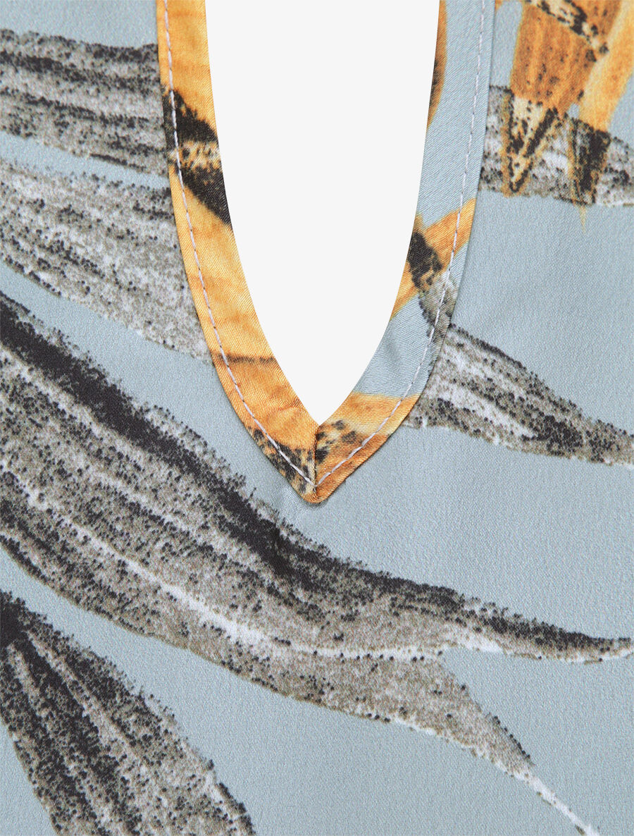 Top imprimé jungle à col américain - Bleu gris - 3