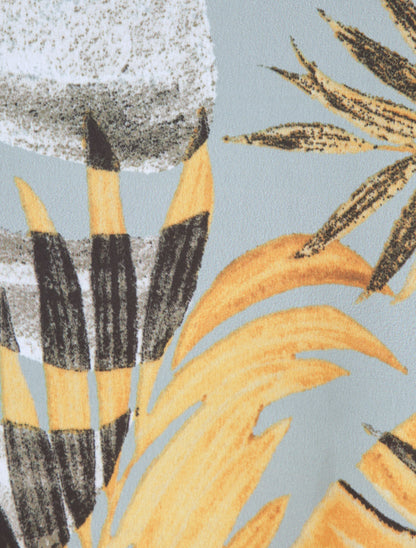 Top imprimé jungle à col américain - Bleu gris - 4