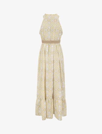 Robe longue évasée imprimé faïence fleurie - Jaune - 2