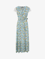 Robe longue empire imprimé tulipe et mancherons crochet - Vert - 4