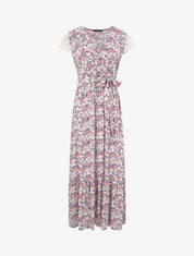 Robe longue empire imprimé tulipe et mancherons crochet - Rose - 1