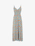 Robe longue empire imprimé fleurs tropicales à bretelles à perles - Orange - 4