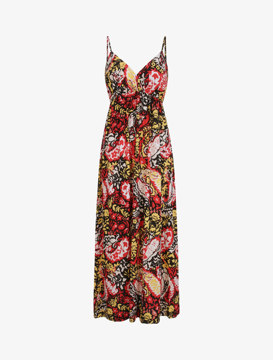 Robe longue imprimé foulard - Noir/rouge - 6
