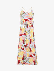 Robe longue imprimé feuilles tropicales à bretelles en cordelettes - Bleu ciel - 1