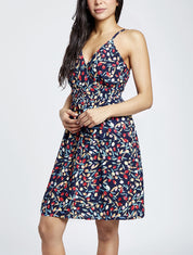 Robe patineuse imprimé roses - Marine - 1
