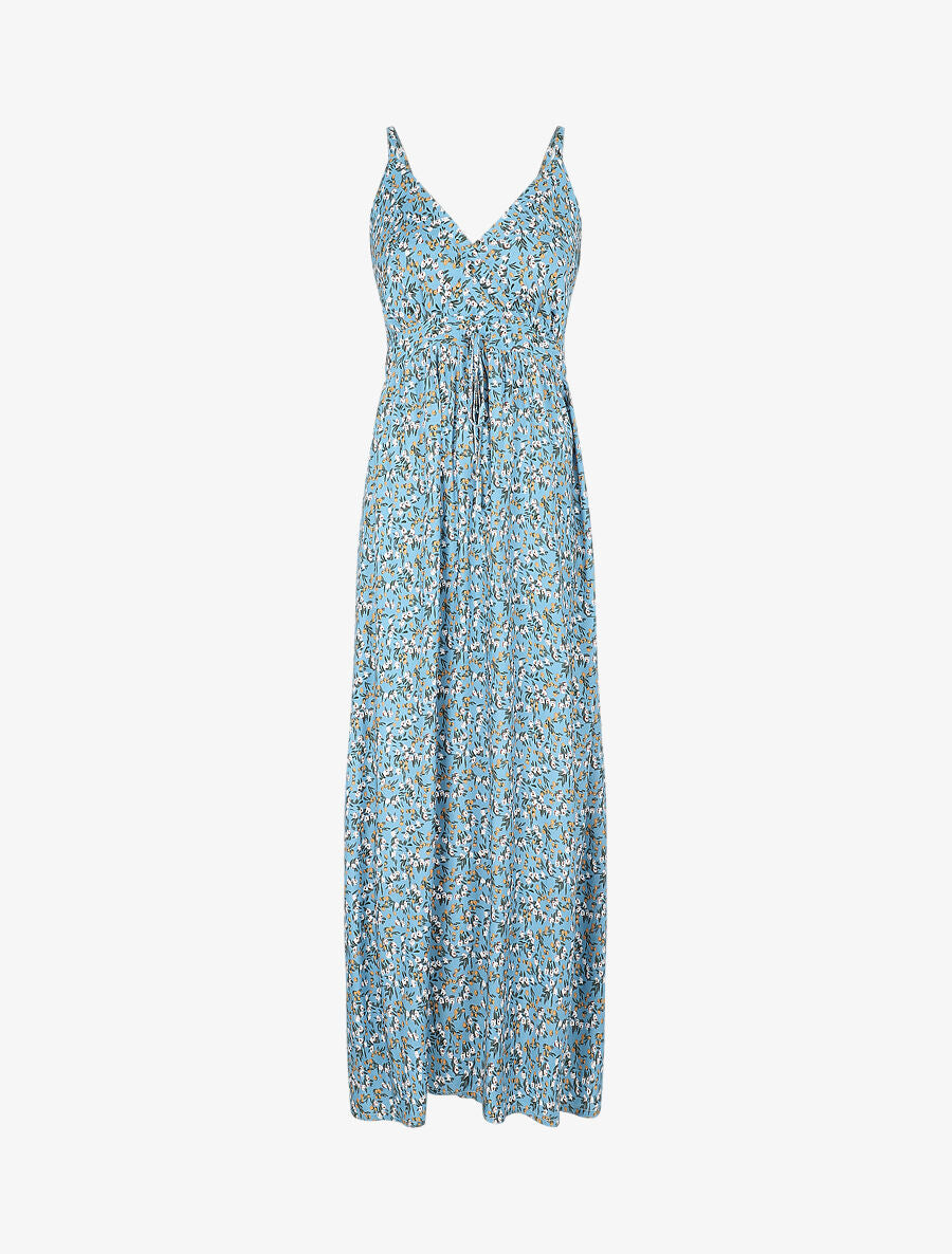 Robe longue cintrée imprimée petites fleurs printanières - Turquoise - 1