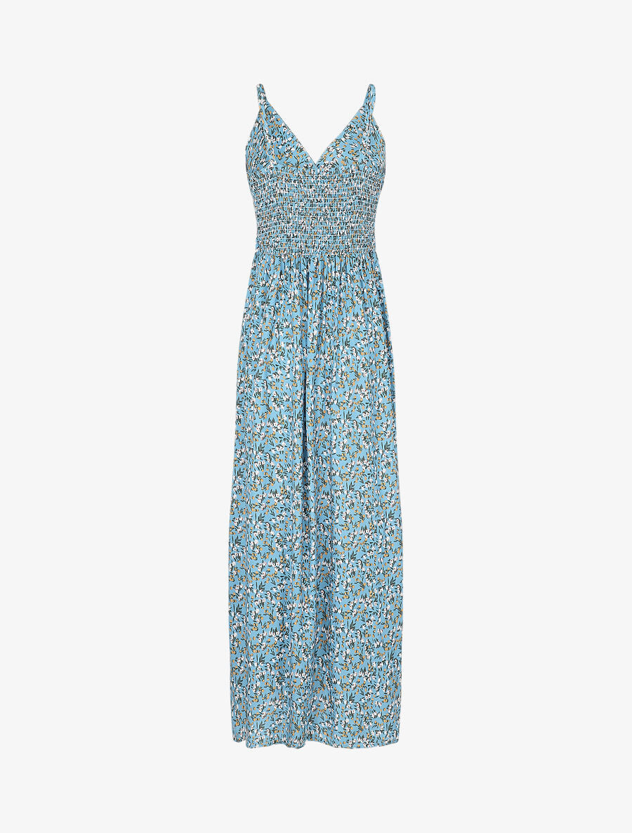 Robe longue cintrée imprimée petites fleurs printanières - Turquoise - 2