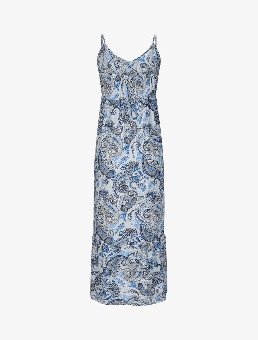 Robe longue empire imprimé cachemire à bretelles - Bleu - 2