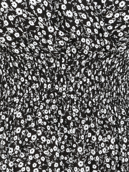 Robe longue cintrée imprimé petites fleurs - Noir - 3
