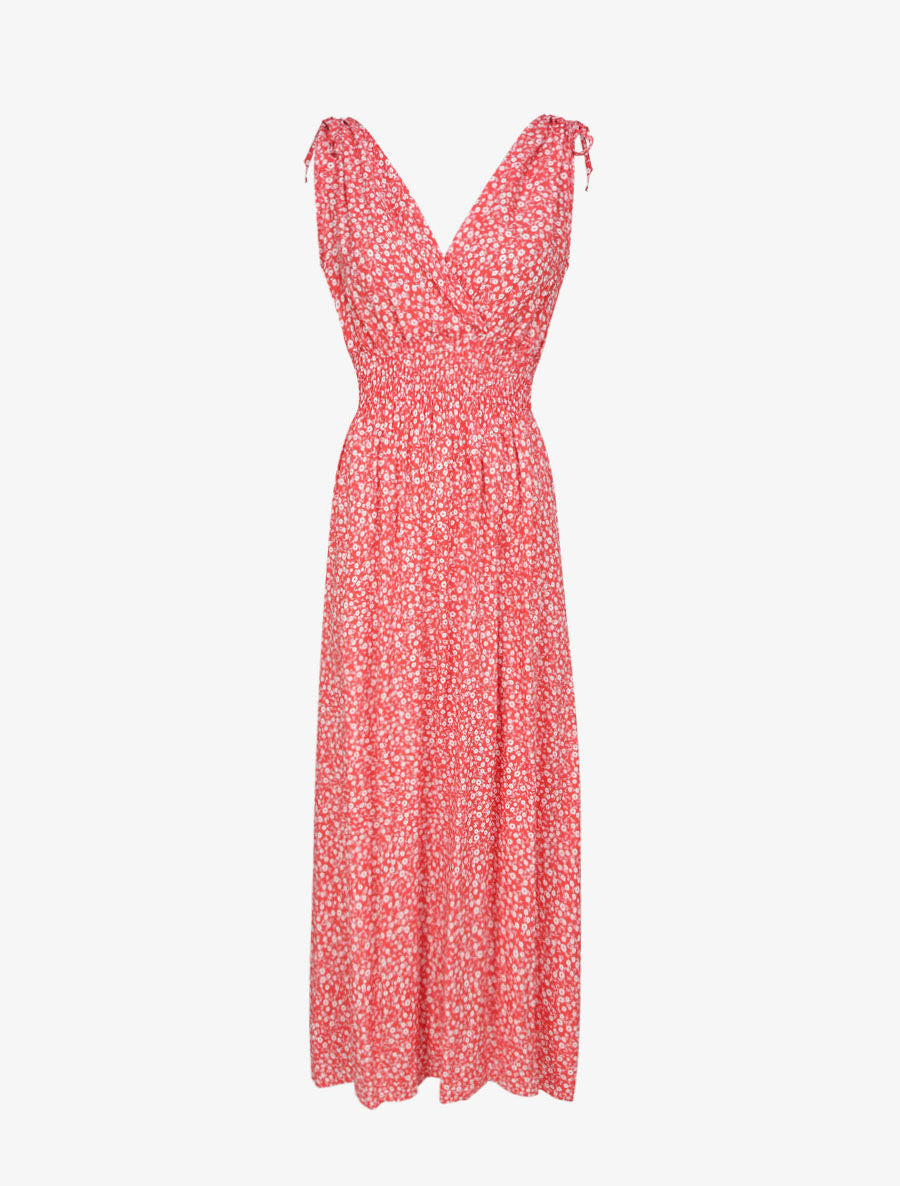 Robe longue cintrée imprimé petites fleurs - Rouge - 5